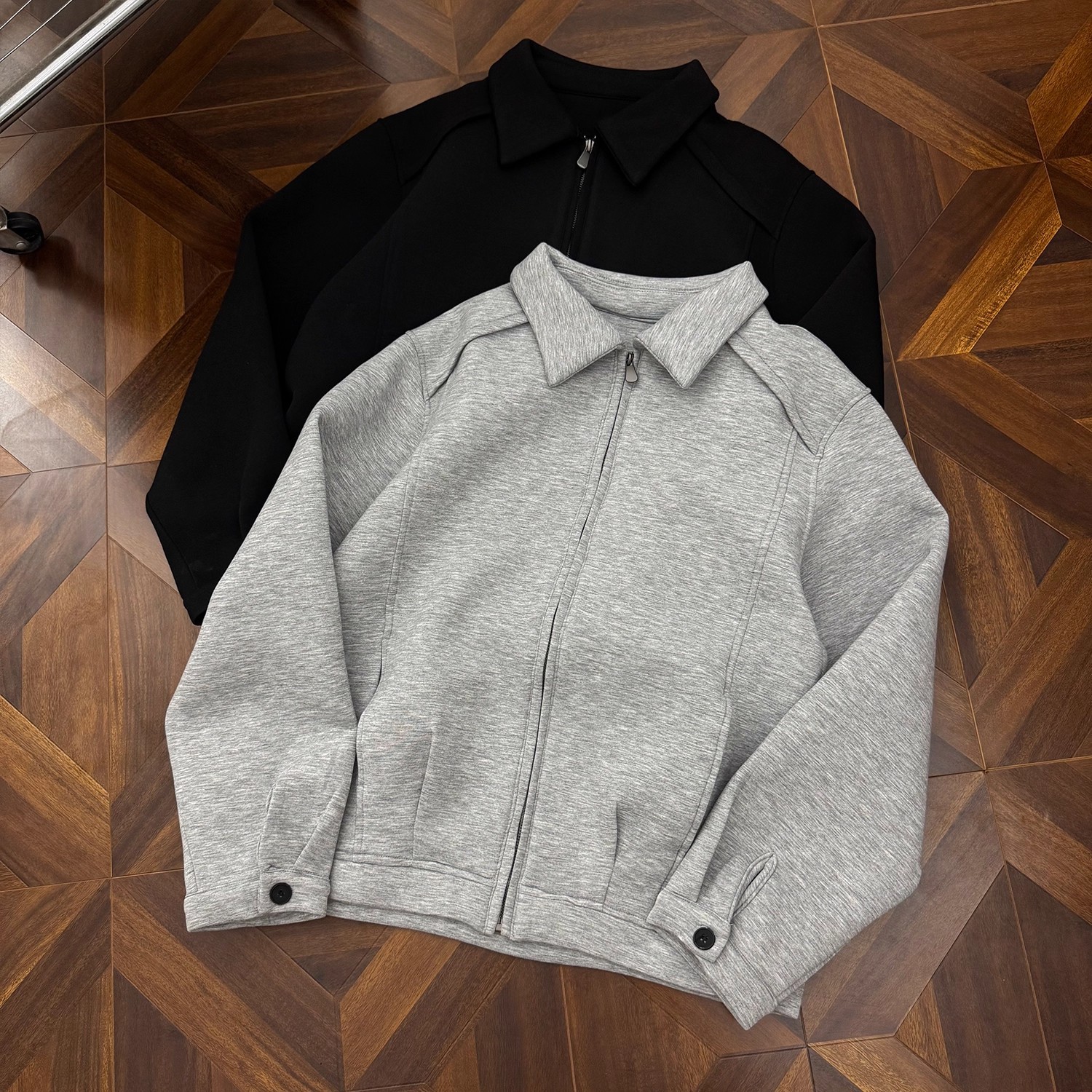 ​​Herren Heavyweight Cleanfit Jacke – Minimalistische Retro-Reißverschlussjacke (Schwarz/Gräulich, M-XXL)​​_voghion.com