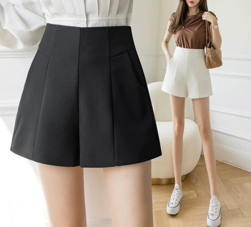 Черные весенне-летние женские шорты, универсальный новый стиль 2025 года, узкие, свободные, широкие брюки А-силуэта с высокой талией для маленьких людей.