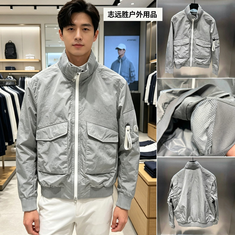26 Korean Original Golf Men's New Style Stand Collar Jacket Fashion Versatile Casual Sports Top Gray