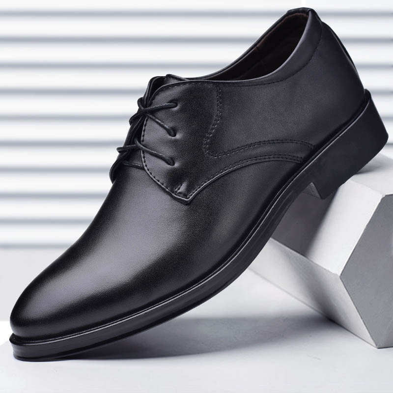 Zapatos de cuero de los hombres de negocios de desgaste formal juventud de los hombres señaló zapatos británicos transpirables con cordones versátiles zapatos casuales entrega de una sola pieza
