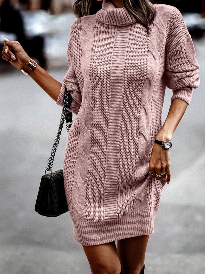 Vestido suéter ajustado de manga larga con cuello alto y color sólido para mujer, estilo europeo y americano, cálido, para otoño e invierno 2024, suministro transfronterizo de Amazon