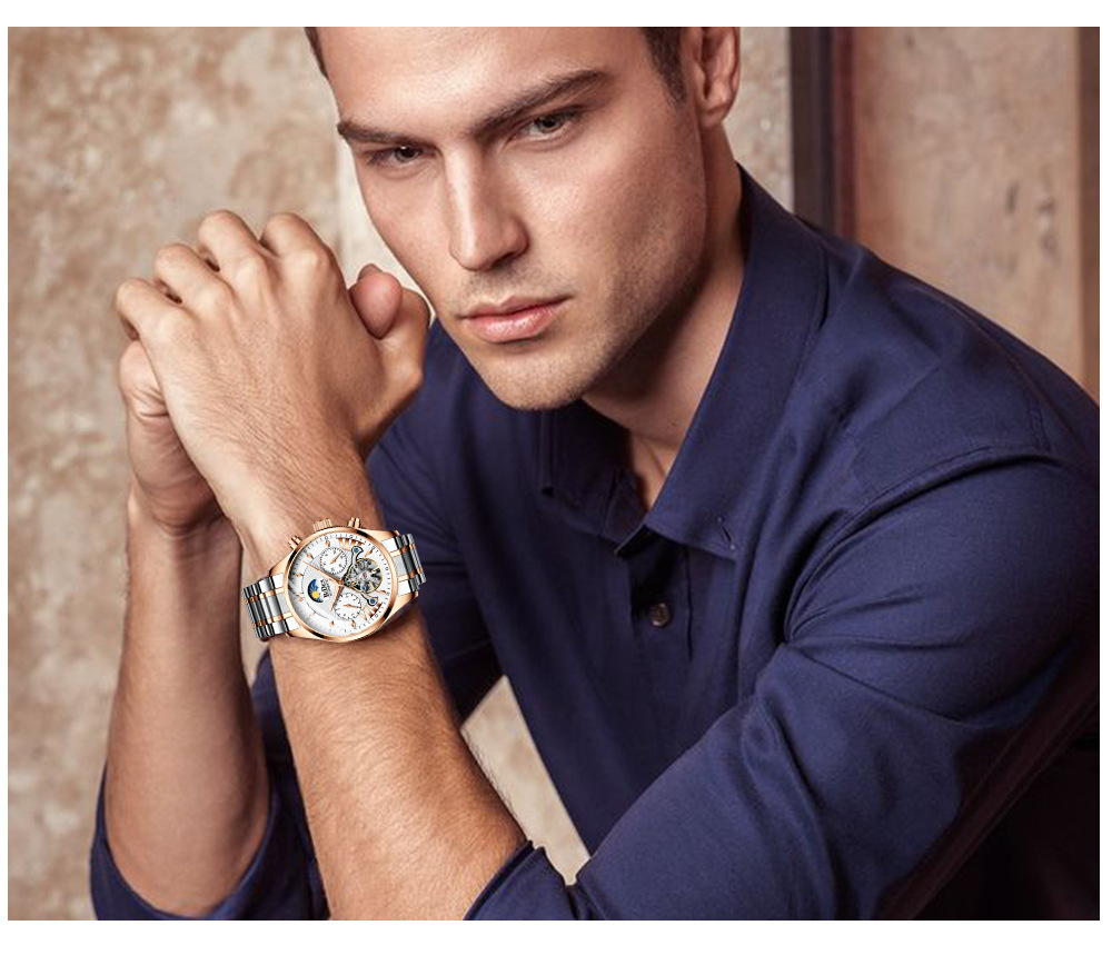 Biden Men's Mechanical Watch Multifunctional Sun Moon Star Luminous_voghion.com
