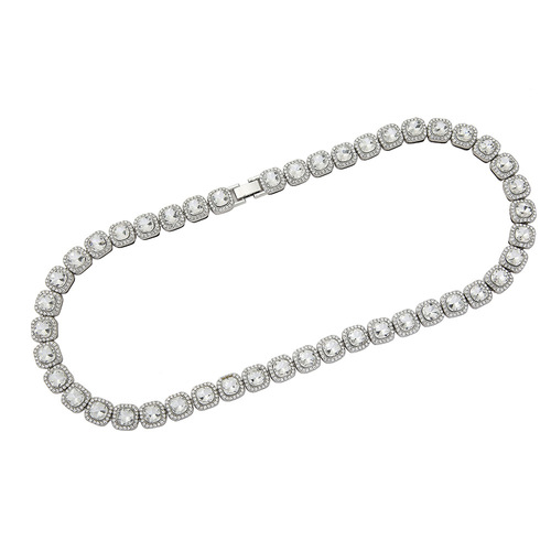 Cross-border hip-hop personalized rock candy diamond necklace for men and women, alloy diamond-encrusted Cuban chain necklace, Italian beautiful line choker