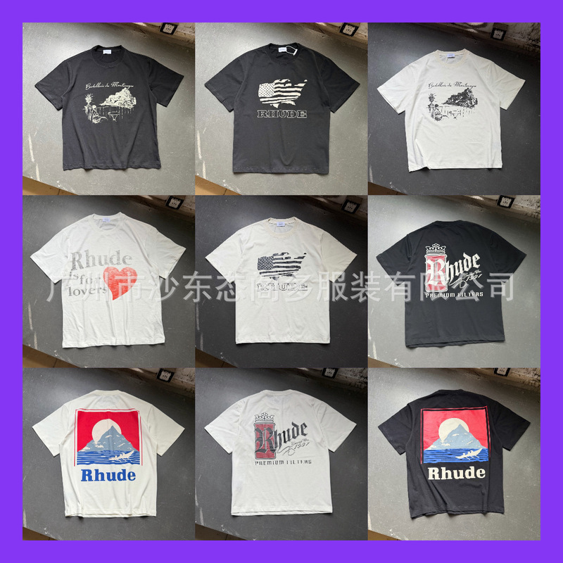 Trendy High Street 26 New Rhude Oversized Short Sleeve T-Shirt Solid Color Black and White Vintage Men's Loose Retro