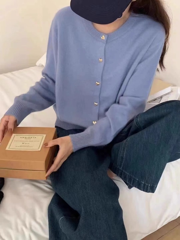 韩版圆领开衫女外套2025秋冬新款羊毛衫洋气毛衣小个子短款针织衫|undefined