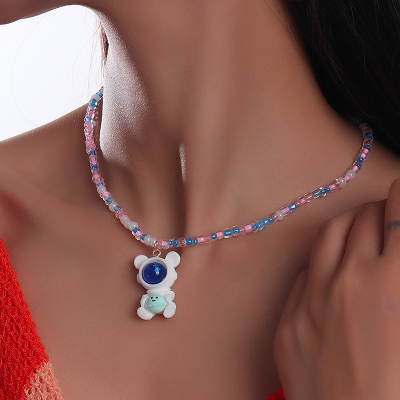 new cartoon beaded cute astronaut pendant necklace