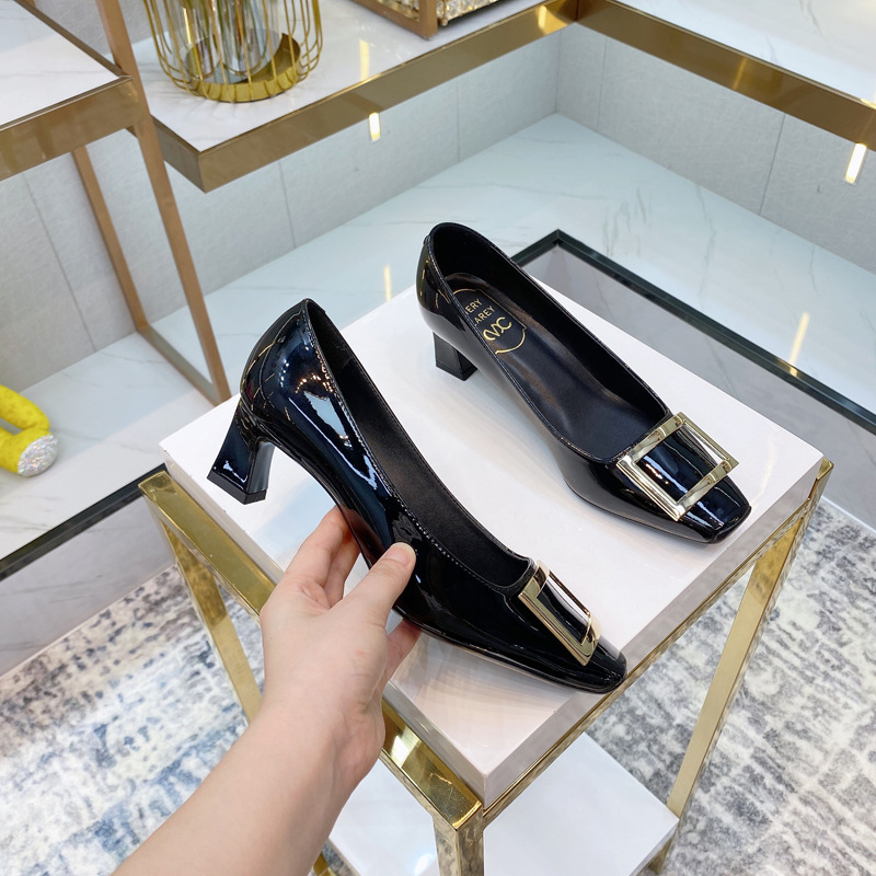 工場直売rv漆皮角ボタン太ヒール靴とファッションカップと浅口シングル靴赤い結婚靴|undefined