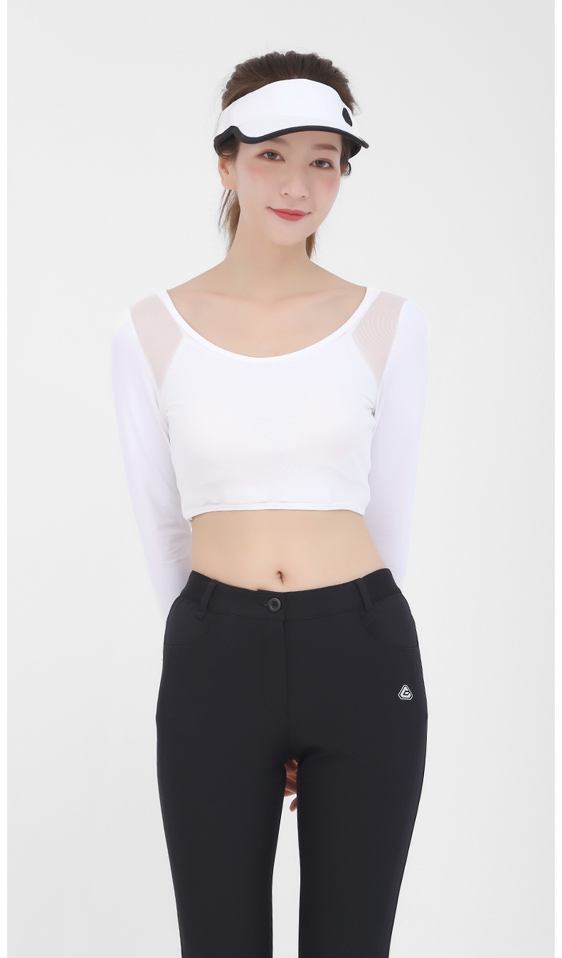 Áo chống nắng golf nữ tay lỡ dáng dài chất lụa mềm — Nửa Áo sơ mi cơ sở YF204 (có mặt nạ), YF203 cổ tròn băng lụa tay áo nửa đáy chi tiết 9