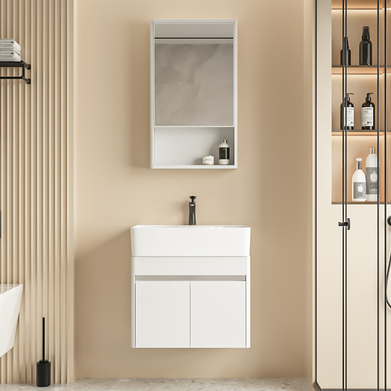 Cuenca cerámica integrada tipo casa pequeña con aire de crema gabinete de baño de acero inoxidable gabinete de lavabo