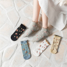 竹纤维立体浮雕船袜女防滑不掉跟春夏短袜浅口袜甜美可爱浅口棉袜