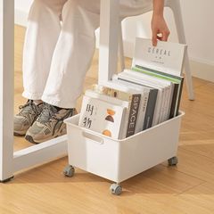 帶滑輪桌下書本收納盒可疊加帶蓋收納筐塑料可移動玩具整理收納箱