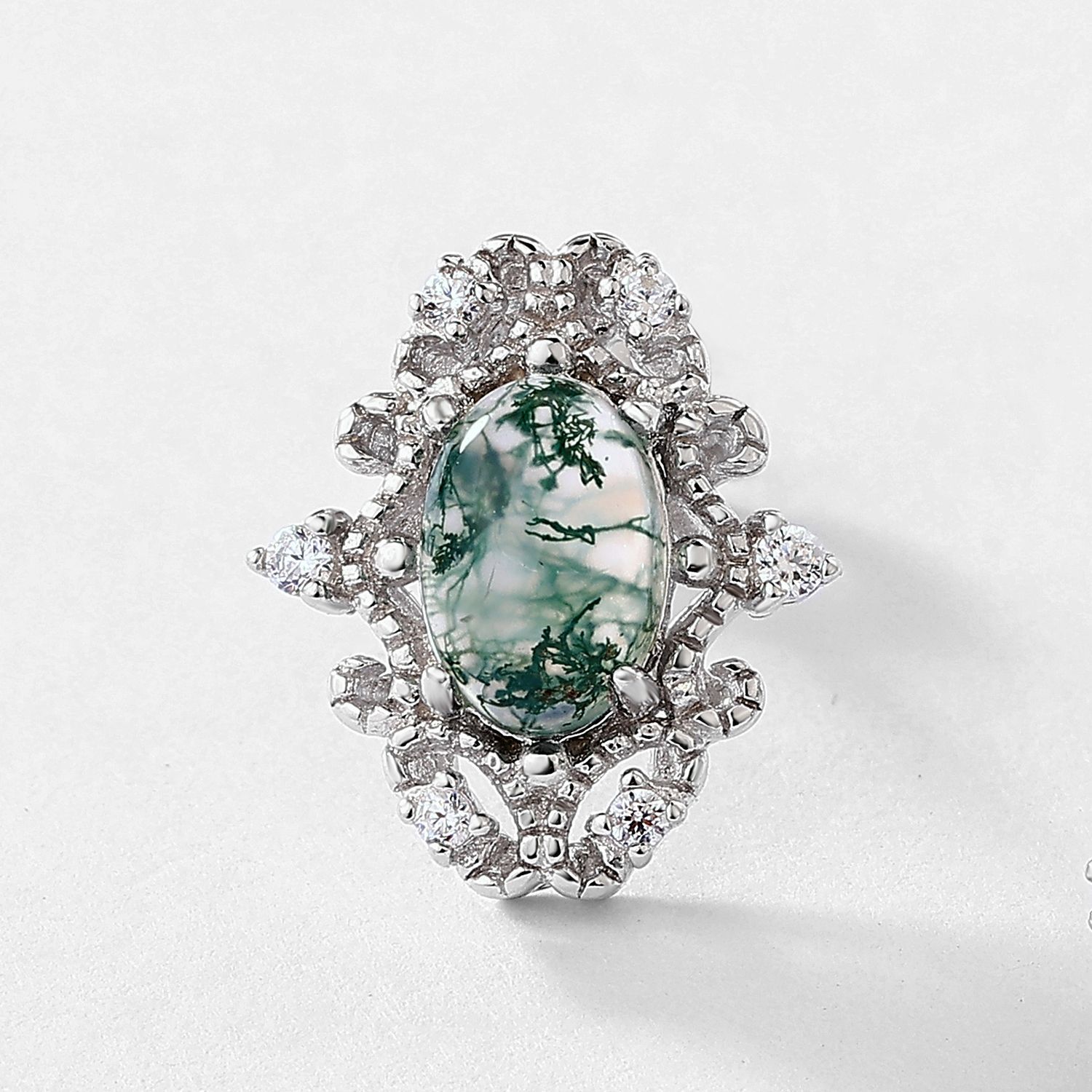 Exclusiva transfronteriza para exquisitos pendientes de piedra de musgo verde natural S925 Pendientes personalizados de ágata con incrustaciones de plata, lujo ligero europeo y americano