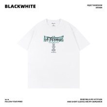 简约设计感白色T恤文字图案搭配潮流风格男女款休闲短袖上衣Q122