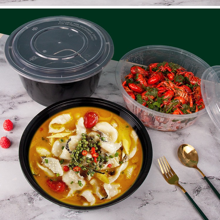 加厚一次性双层外卖打包盒美式汤面分离圆形餐盒便当盒粉丝汤面碗