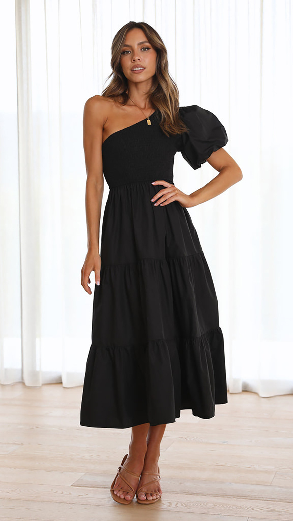 490g Weight Maxi Long Dress Dress Length Type Short Sleeve Sleeve Length Regular Dress Dresses Type Puff Sleeve Sleeve Type Polyester Fabric Type Mid Waist Waist Line Holiday, Daily Occasion Oblique collar Neckline Regular Fit Fit Type Solid Color Pattern Summer Season Women's Gender Ruffles Design Streetwear Style Wholesale Women's Streetwear Ruffles Solid Color Holiday Daily Oblique Collar Short Sleeve Regular Dress 8