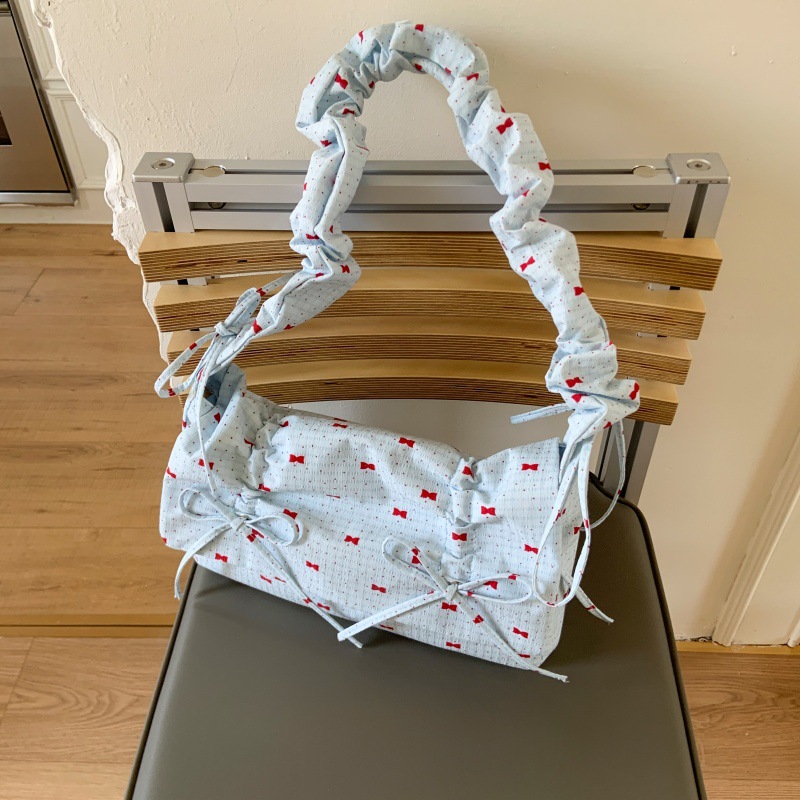 Bolso de moda coreano 2025 verano nuevo bolso femenino lindo lazo bolso de hombro fresco plisado bolso de mensajero