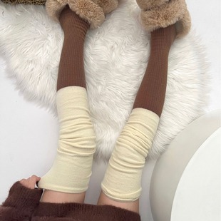 Plush velvet color matching over-the-knee socks autumn and winter warm ootd stitching contrast color overlapping stockings Maillard pile socks