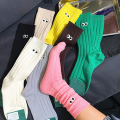 Candy color pile socks autumn and winter new European socks for women ins trendy colorful eye embroidery funny Korean version women's socks