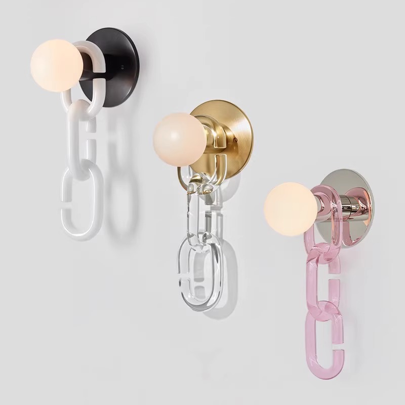 Diseño de la cadena de cabezal de cama de estilo nórdico cerradura bola de vidrio sala de estar lámpara de pared de vidrio simple lámpara de pared de estudio creativa