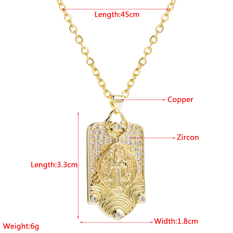 Copper 18K Gold-plated Micro Inlaid Zircon Priest Pendant Necklace