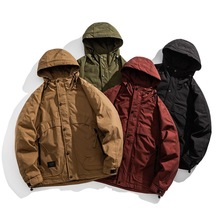 韩版简约时尚个性百搭潮流2024秋冬季新款四色休闲棉衣连帽外套男