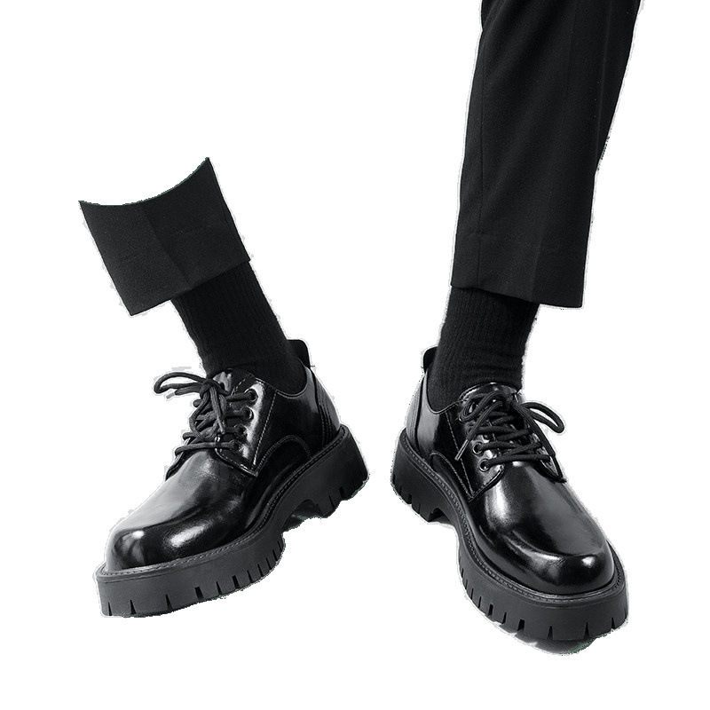 Chaussures décontractées ShoeVault Cleanfit Derby en cuir à semelle épaisse pour homme, bottes Martin basses rehaussantes_voghion.com