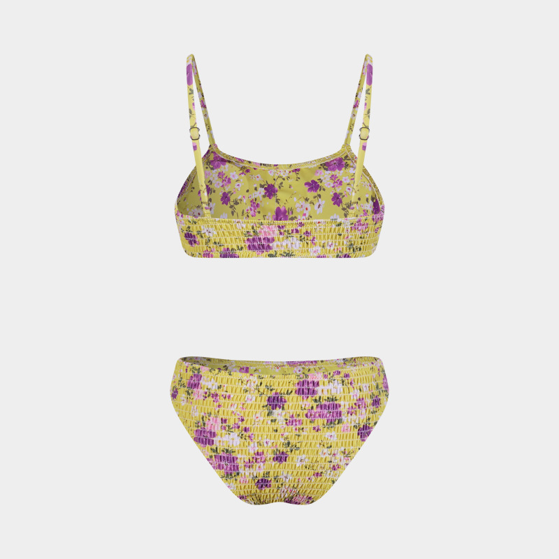 Women's Split Bikini Three-piece Swimsuit Floral Beach Wrap Set_voghion.com