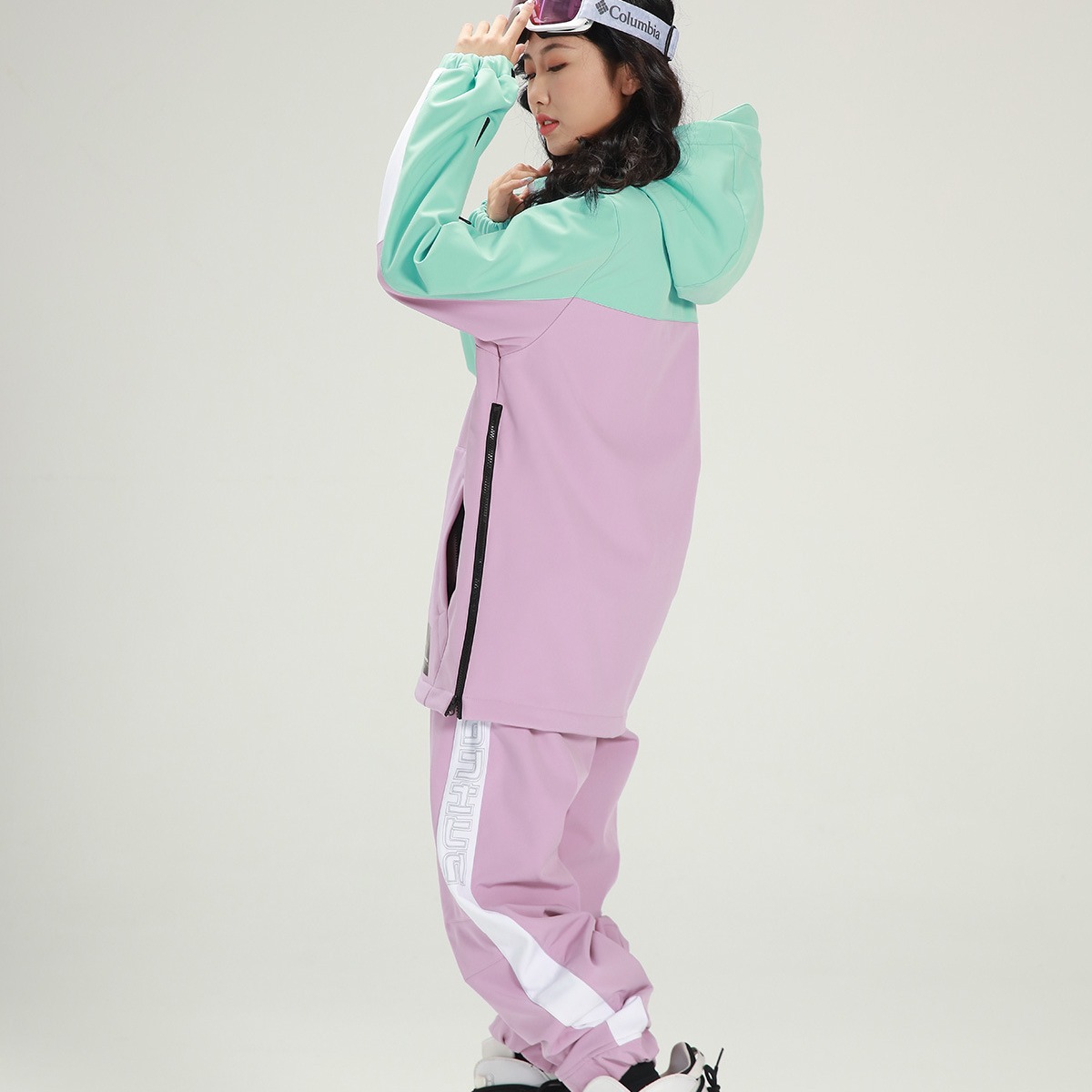 Damen Schneeanzug Winddicht warm mintgrün Schneeanzug Jacke Snowboard Winterhose_voghion.com