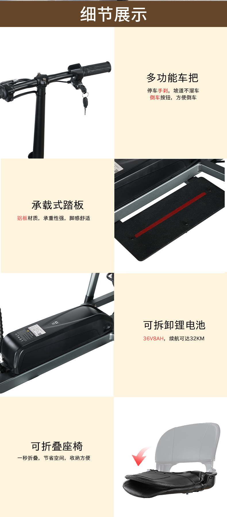 Exported to the United States Ultra-Light Folding Electric Four-Wheel Vehicle for the Elderly, Electric Four-Wheel Vehicle for Disabled People at Home