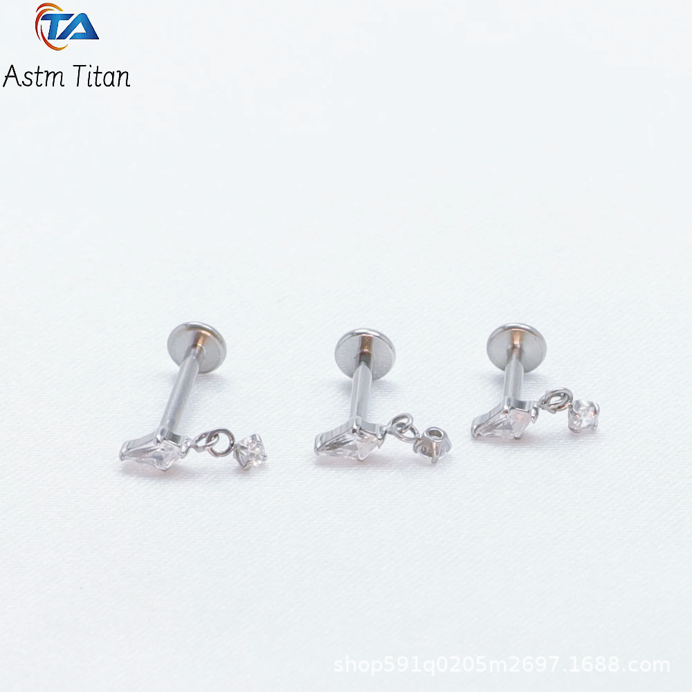Titanium Alloy Gold Diamond Inner Tooth Thread Lip Ring Earring Piercing Jewelry Lip Stud detail image 6