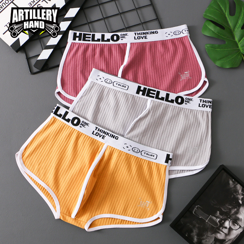 Solid color cotton boxer briefs for men wholesale mid-waist trendy breathable men's underwear boxer briefs dropshipping