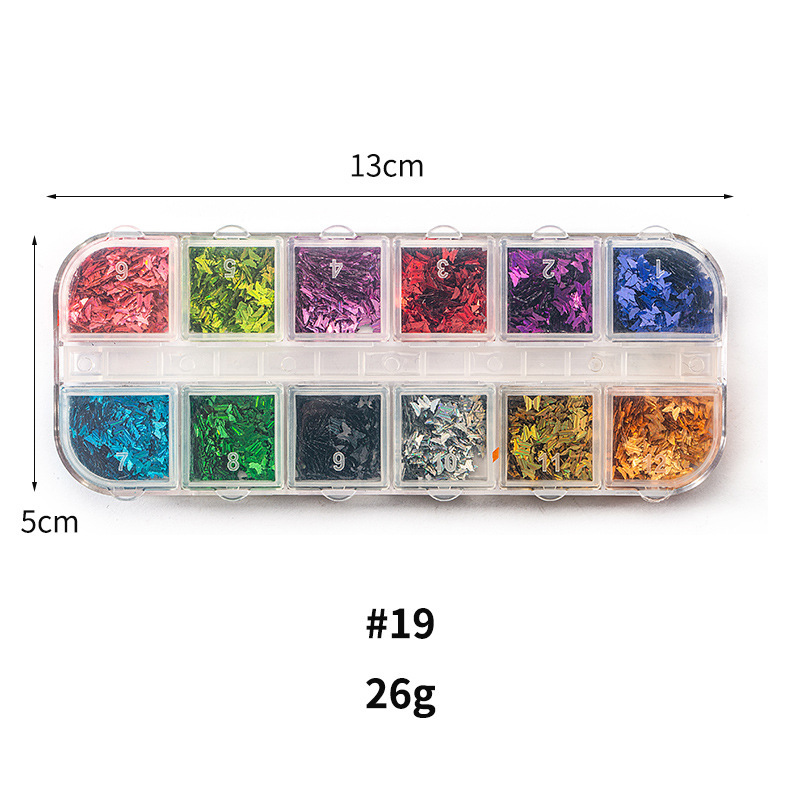 Taifei uñas caja de tira larga lentejuelas 12 rejilla caja de tira larga parche de uñas DIY uñas lentejuelas uñas traje de joyería