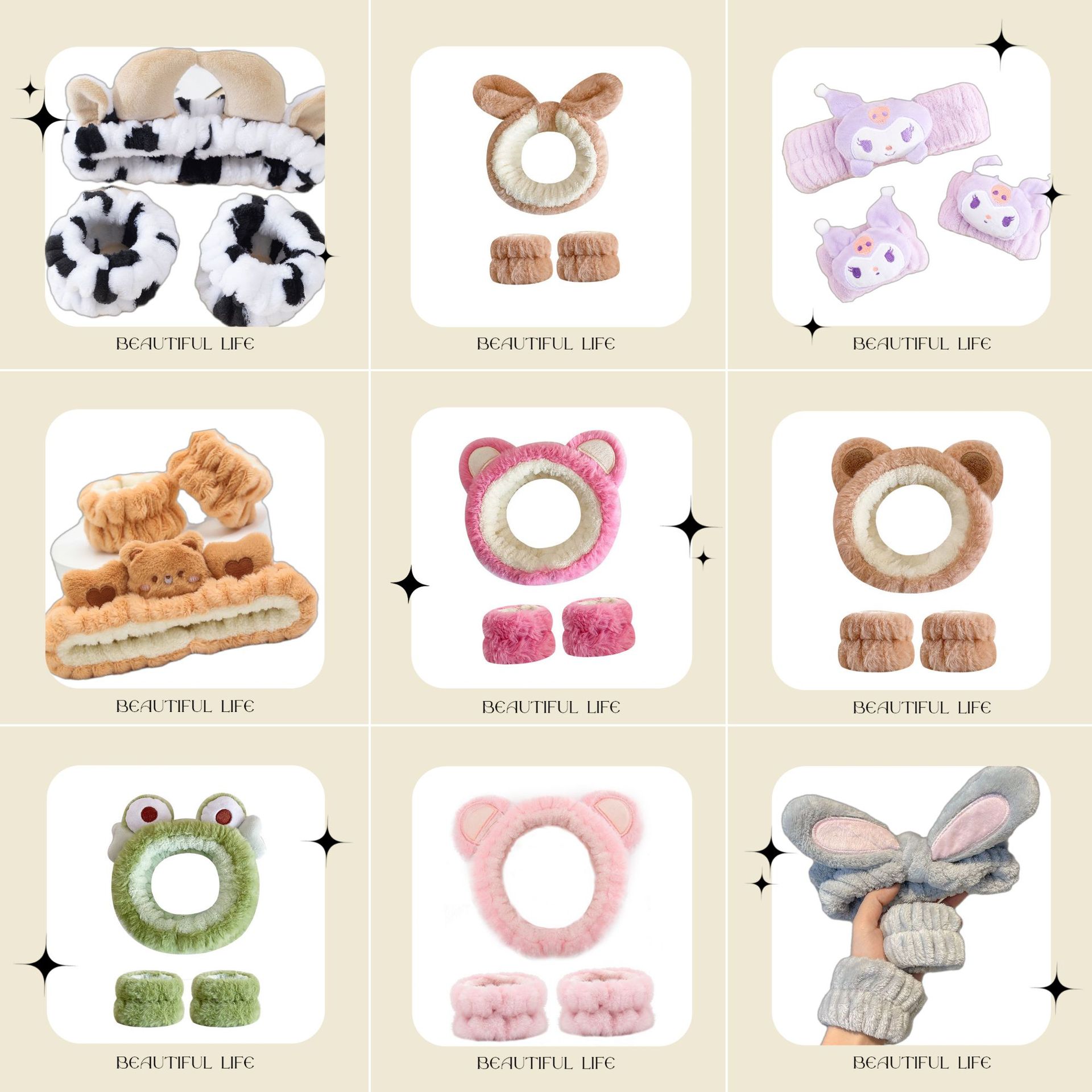 Otoño y invierno nuevo super lindos dibujos animados animal correa de cabello conjunto de correa de muñeca a prueba de humedad presión protector de cabello de muñeca lavado de la cara accesorios de cabello al por mayor