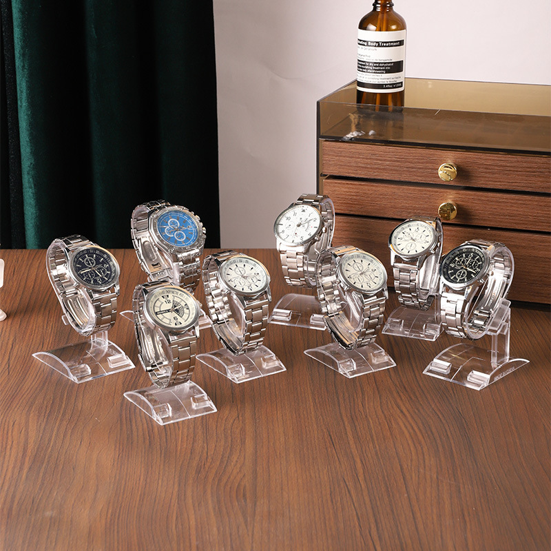 In-Stock Transparent Integrated Watch Display Stand C-Ring Transparent Holder Counter Display Rack Watch Bracelet Display Props