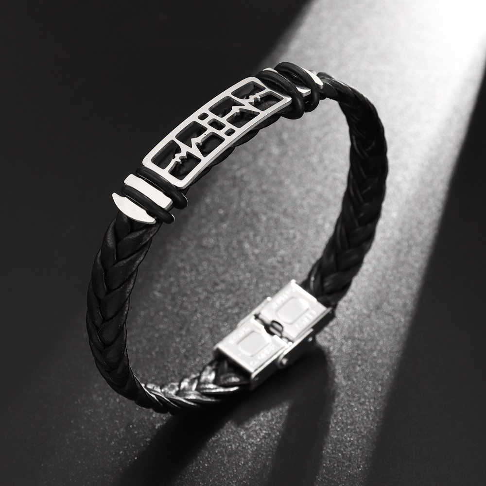 20g Weight Bangle Classification Leather Chain Material 1 Piece Quantity Holiday, Daily Occasion 304 Stainless Steel, Pu Leather Material Solid Color Pattern All Seasons Season Men's Gender Plating Design Retro, Punk Style Retro Punk Solid Color 304 Stainless Steel Pu Leather Plating Men's Bangle Men Cord & Leather Bracelets 16