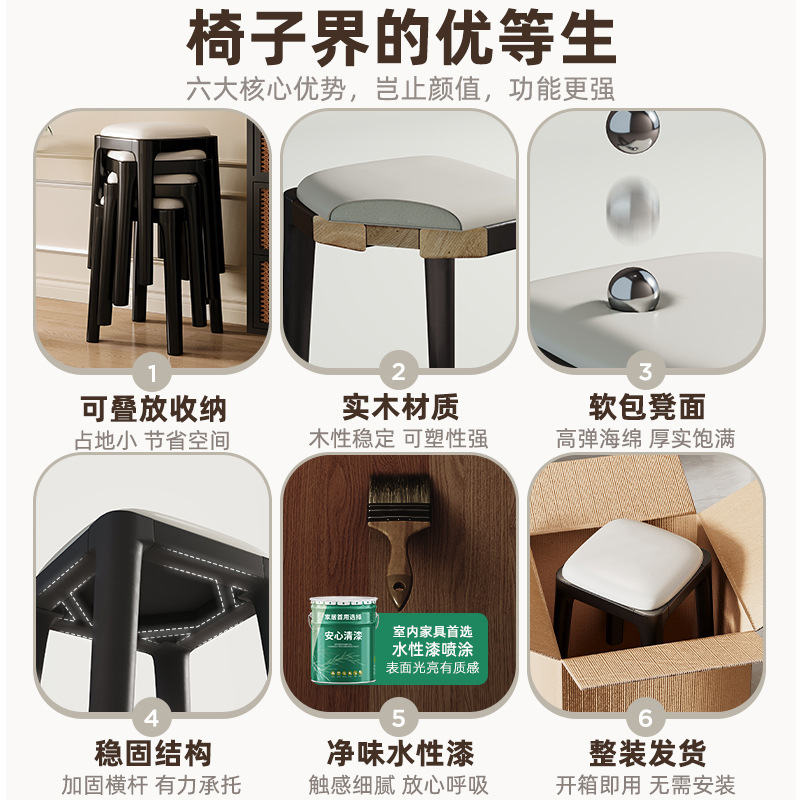 Sillas de comedor de madera sólida de estilo medieval sillas de mesa de comedor de paquete suave taburetes cuadrados caseros taburetes de té taburetes pequeños taburetes italianos apilables