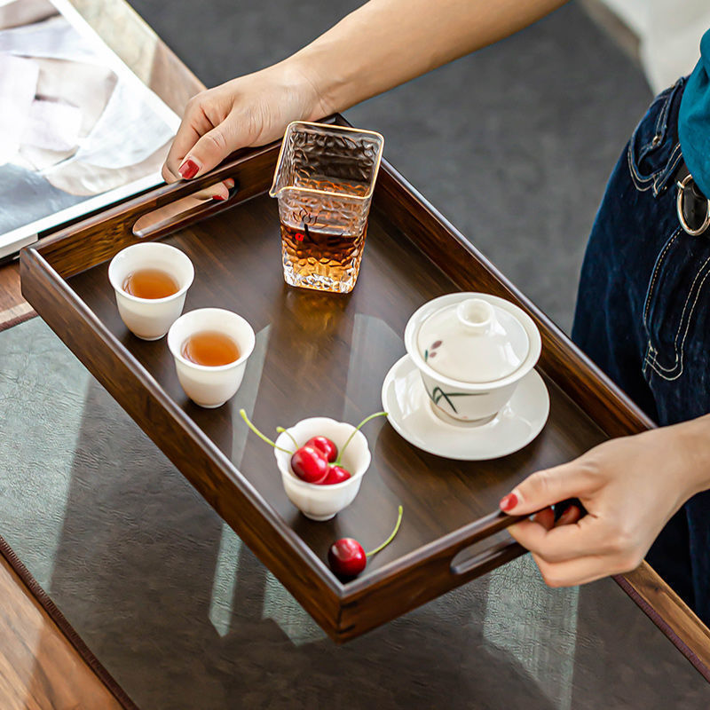 高级托盘竹木质长方形家用放茶水杯盘咖啡杯器具餐盘酒店收纳托盘|undefined