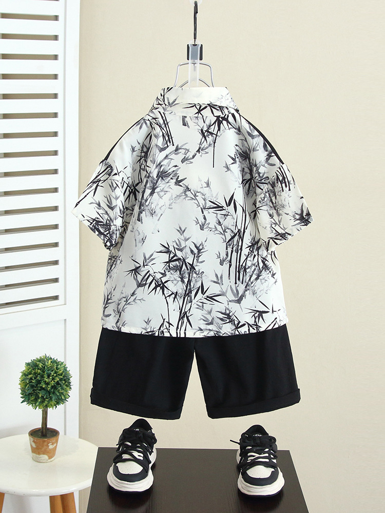 7154 traje de niño verano 2025 nueva camisa de manga corta para niños delgada de dos piezas hermosa ropa de verano para niños