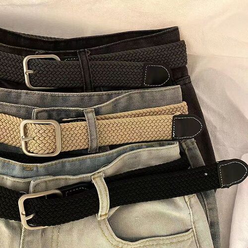 Stretchy Elastic Waistband Canvas Braided Belt Women's Unisex Korean Style All-match Casual Pin Buckle Leather Belt for Female Students
