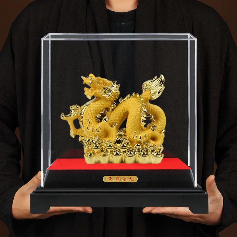 绒沙金龙摆件祥龙送福十二生肖龙工艺品中国龙桌面摆饰会销礼品