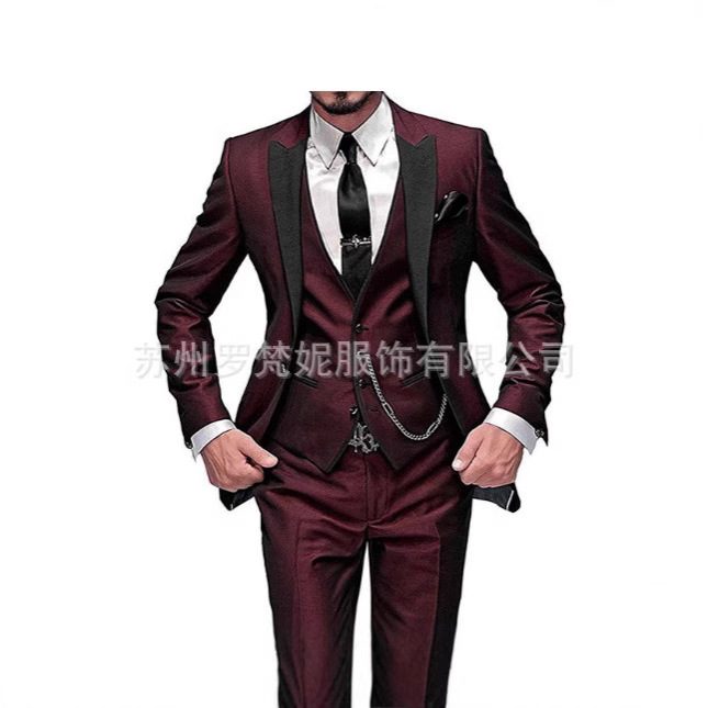 New Men's Three-Piece suit Suit Black Lassel Color-block Suit Banquet Party Suit Groom Best Man Suit