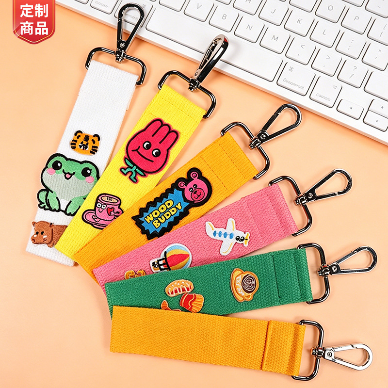 Customized Korean DIY Ribbon Keychain Canvas Embroidery Ribbon Bag Key Pendant Macaron Fabric Lanyard