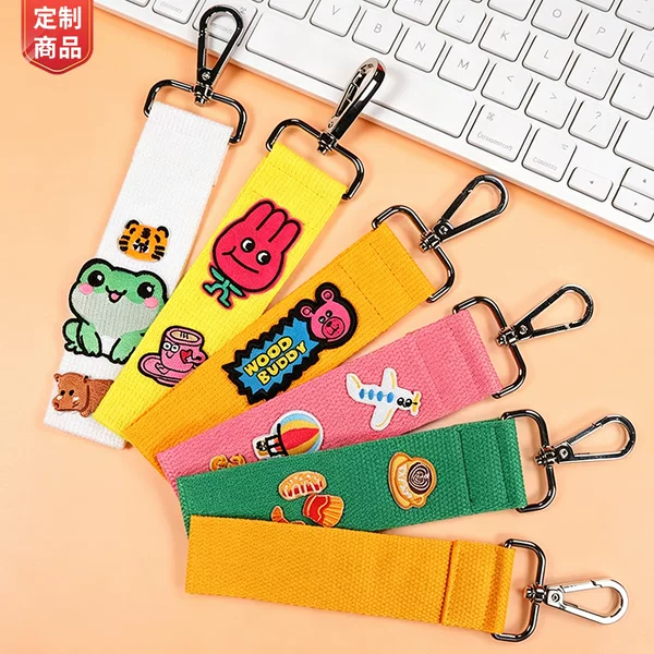 Customized Korean DIY Ribbon Keychain Canvas Embroidery Ribbon Bag Key Pendant Macaron Fabric Lanyard