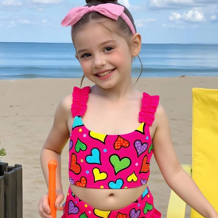 Zweiteiliger Badeanzug für Mädchen mit Cartoon-Print, Bikini und Tankini, ideal für Strand, Poolpartys und Sommerurlaub (3-7 Jahre)_voghion.com