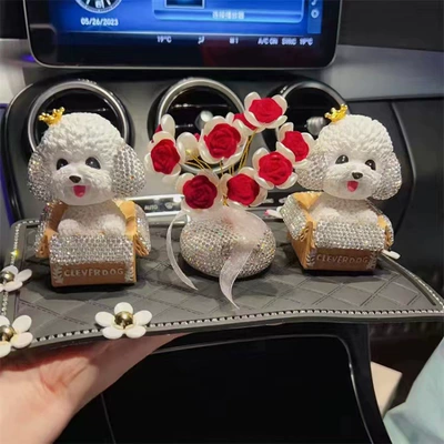 Car ornaments: center console Diamond-embedded shaking - crown-diamond-embedded-teddy-dog-2-red-rose-starry-sky-medium-daisy-pad-glue-10