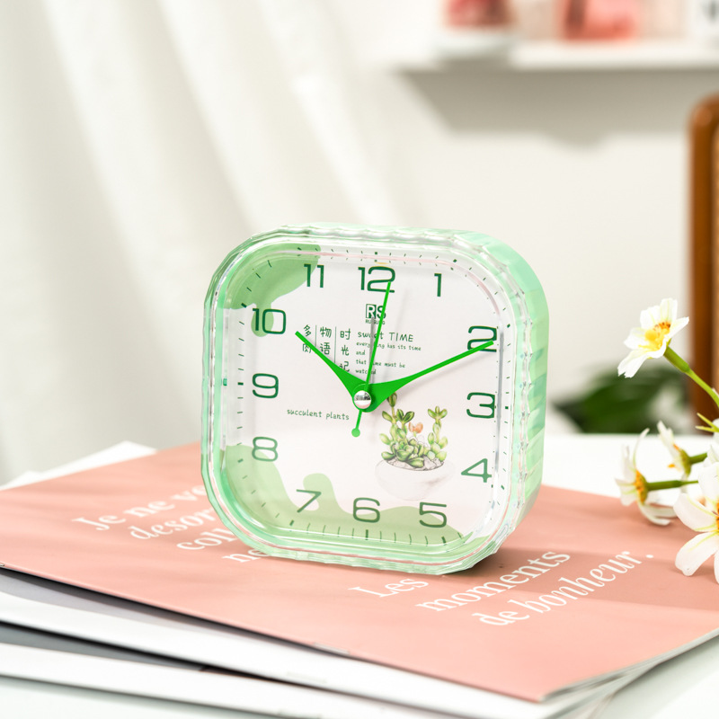 厂家直销水晶闹钟方形简约款扫描静音机芯学生儿童可用方便大气