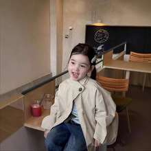 2025秋款女童外套小女孩英伦风中长款卡其色风衣宝宝洋气休闲上衣