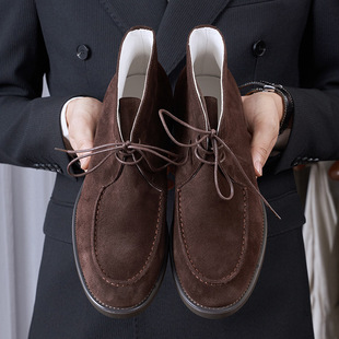 High Silk Reflushed Desert Boots Genuine Leather Handmade Frosted Leather Casual Tooling Boots High-Top Lace-Up Men's Ankle Boots