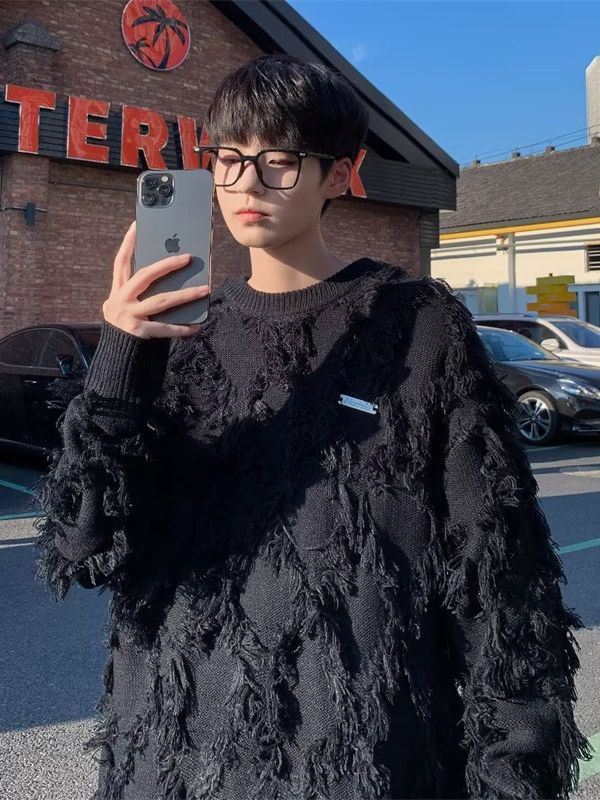 Americano retro borla suéter hombres diseño sentido nicho estilo perezoso alto sentido pareja suéter abrigo Otoño e Invierno