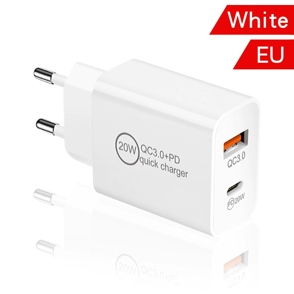 PD20W мобильный телефон быстрая зарядка PD зарядная голова QC3.0 двойной порт A+C подходит для Apple 12 европейский и американский двойной порт быстрая зарядка